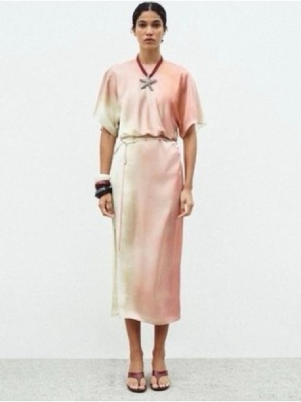 Zara satin midi dress with a cinched waist